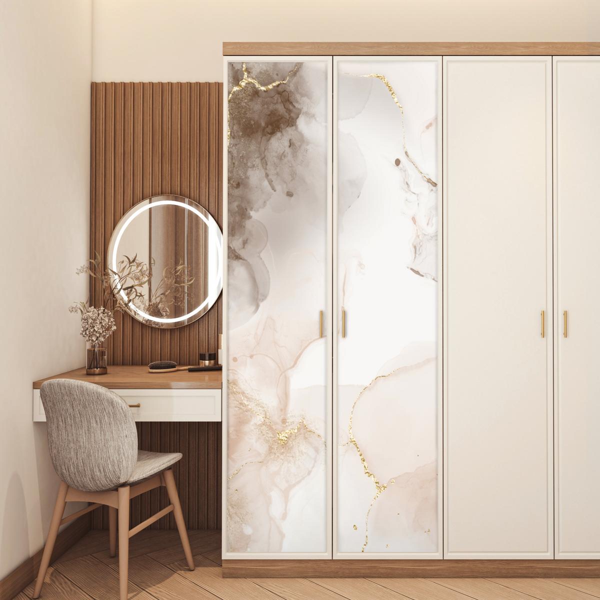 TÜRAUFKLEBER Marmor - Braun - Linie 80x215 cm - Türtapete - Champagner, Kunststoff (80/0.1cm) - MuchoWow