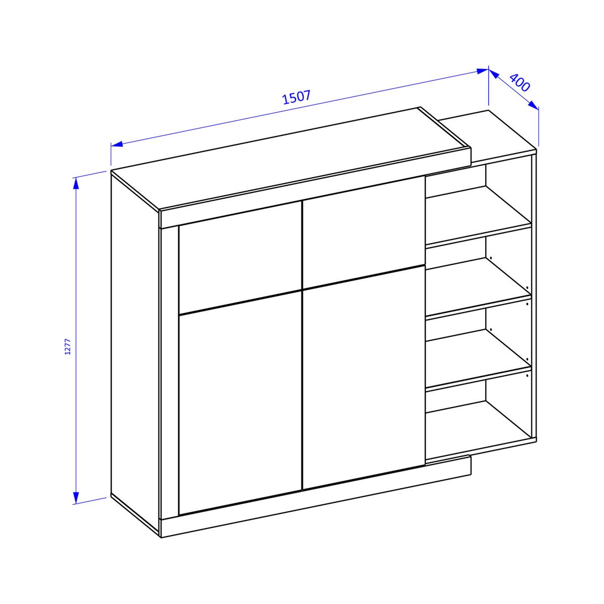 HIGHBOARD SINFONIA 150/128/40 cm mit 2 Türen Eichefarben - Eichefarben/Weiß, Holzwerkstoff (150/128/40cm) - MASSENO