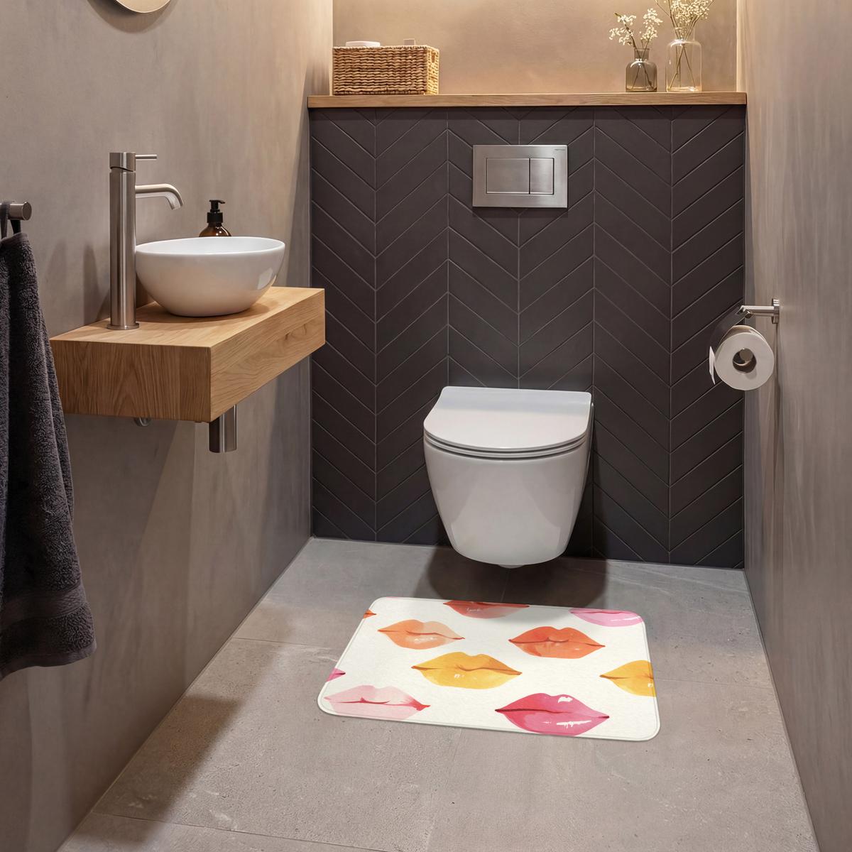 WC-VORLEGER Lippen - Bunt - Glänzend Toilettenvorleger 60x40 cm - Rosa, Textil (60/1cm) - OnlyWow
