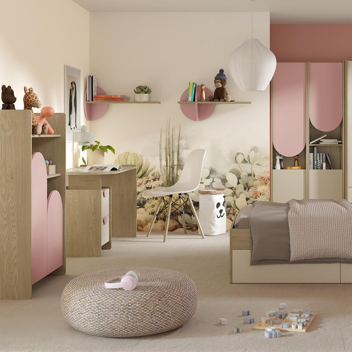 SCHREIBSTICH Lena für Kinder und Jugendliche mit 2 Schubladen, 120 cm, Eiche Cremona/Macadamia/Puderrosa - Eichefarben/Beige, Holzwerkstoff (60/120/78cm) - Beautysofa