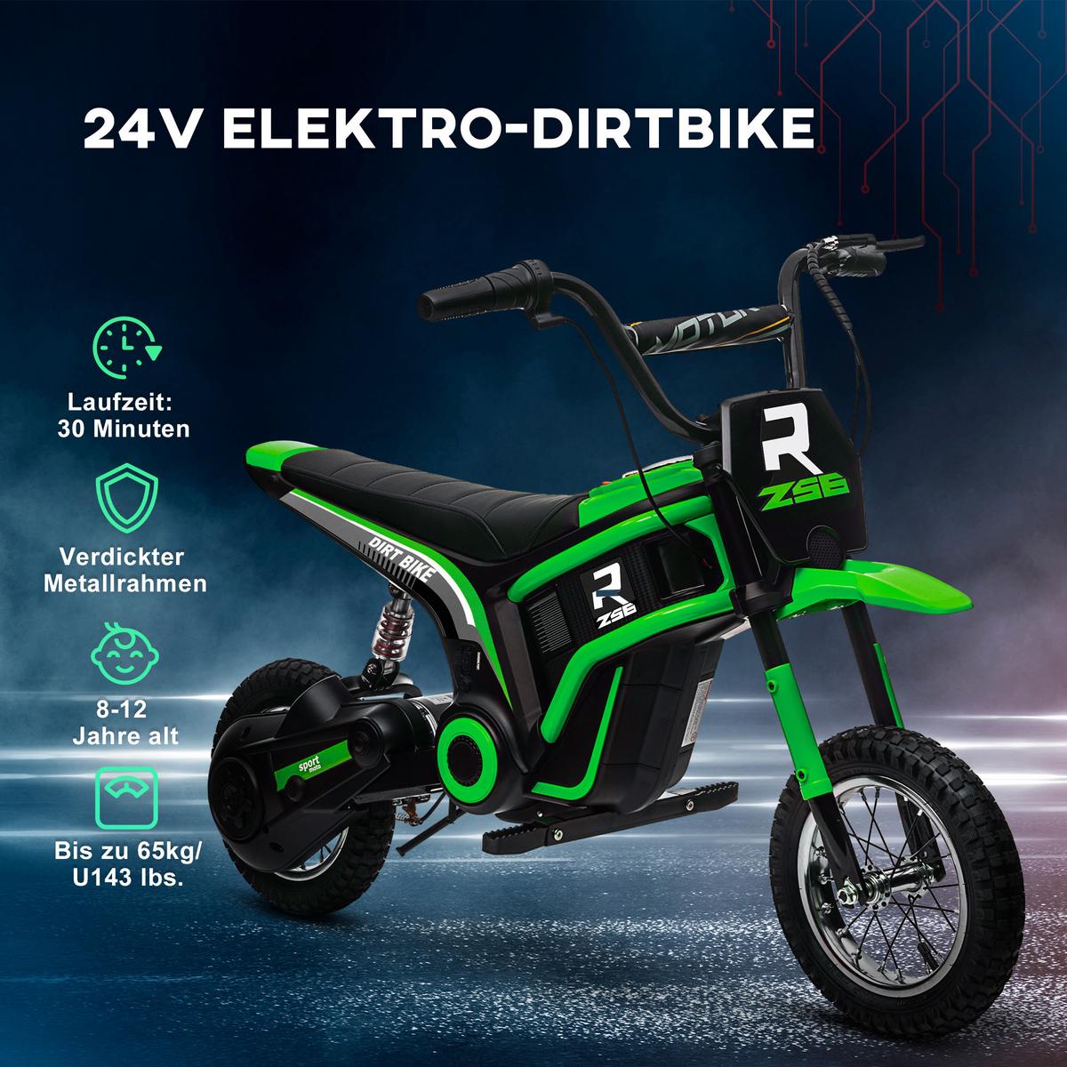 KINDER Elektro Motorrad, 12V Kindermotorrad mit Hupe, Leuchte, 8-16 km/h, Grün - Grün, Kunststoff (119/64/76.5cm) - HOMCOM
