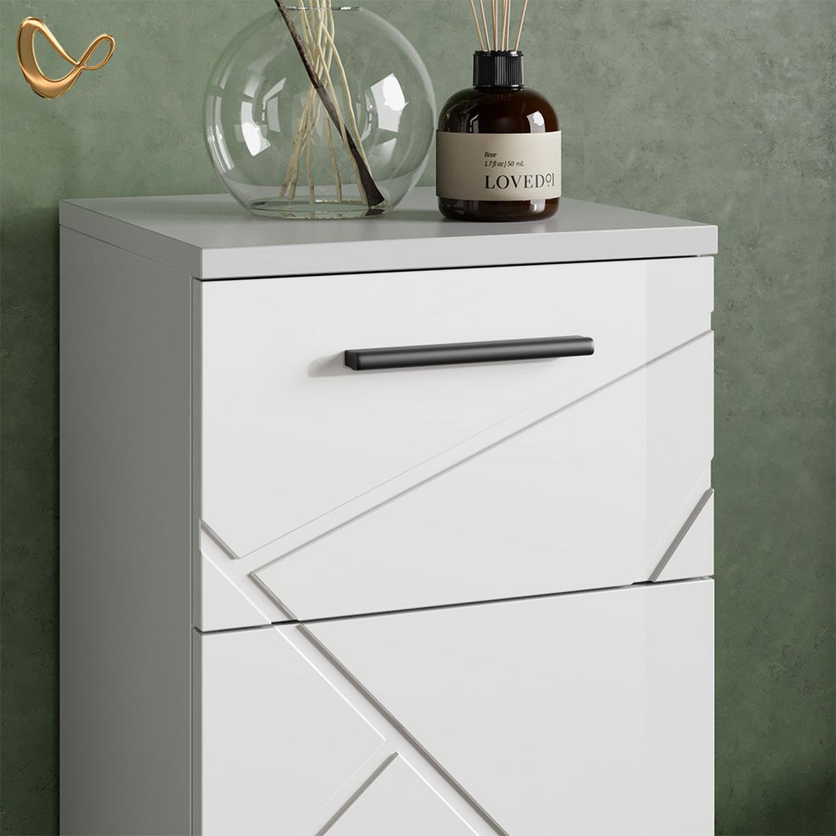 BADMÖBEL-SET Ronco Weiß Hochglanz 3 Teile, mit Schubladenschrank und Midischrank - Weiß Hochglanz, Holzwerkstoff (41/80/58cm) - Livinity®