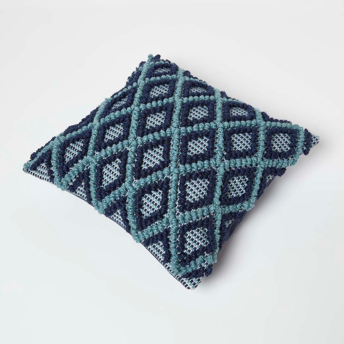 DEKOKISSEN Tula 45/45 cm mit 3D-Muster - Blau, Textil (45/45cm) - Homescapes