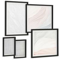 BILDER SET 5er Set - 50x50 cm & 20x30 cm & 40x60 cm Schwarzer Rahmen - Leuchtende Strukturen, Sandmuster - Schwarz, Kunststoff (40/60cm) - TULUP