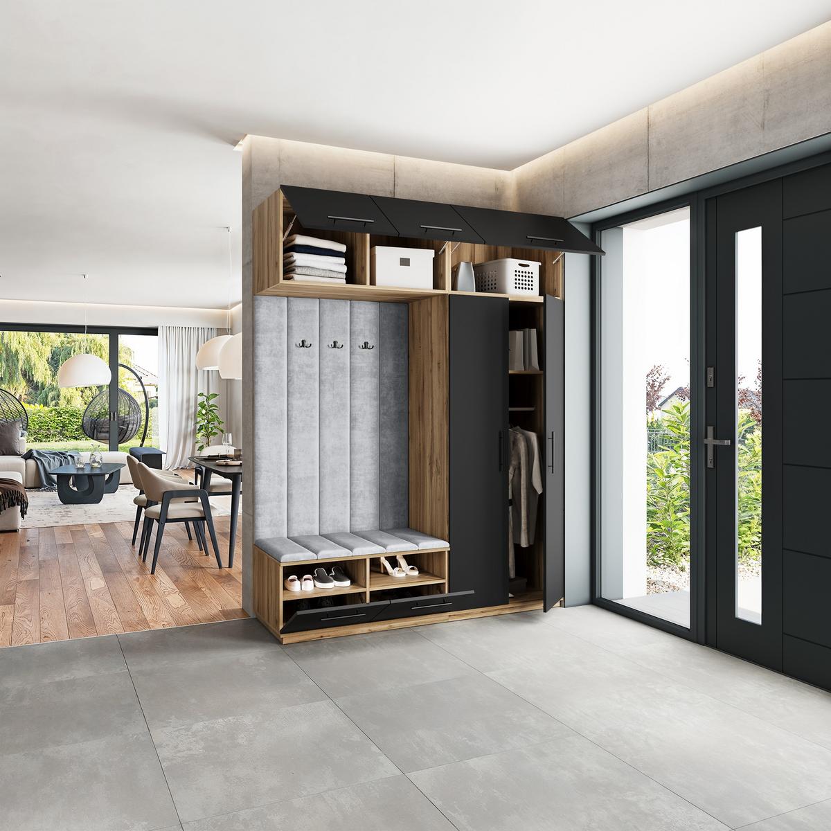 GARDEROBENSCHRANK REMA 180/240/60 cm Modern Eiche Wotan - Eiche Wotan/Hellgrau, Holzwerkstoff (180/240/60cm) - MASSENO
