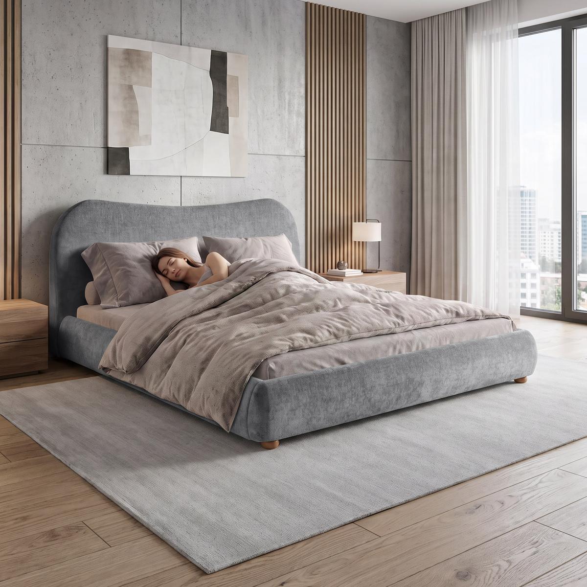 POLSTERBETT Sonho, Doppelbett 160x200 cm mit Schaumstoffmatratze 10 cm, Chenille-Stoff, Grau - Grau, Textil (160/200cm) - Beautysofa