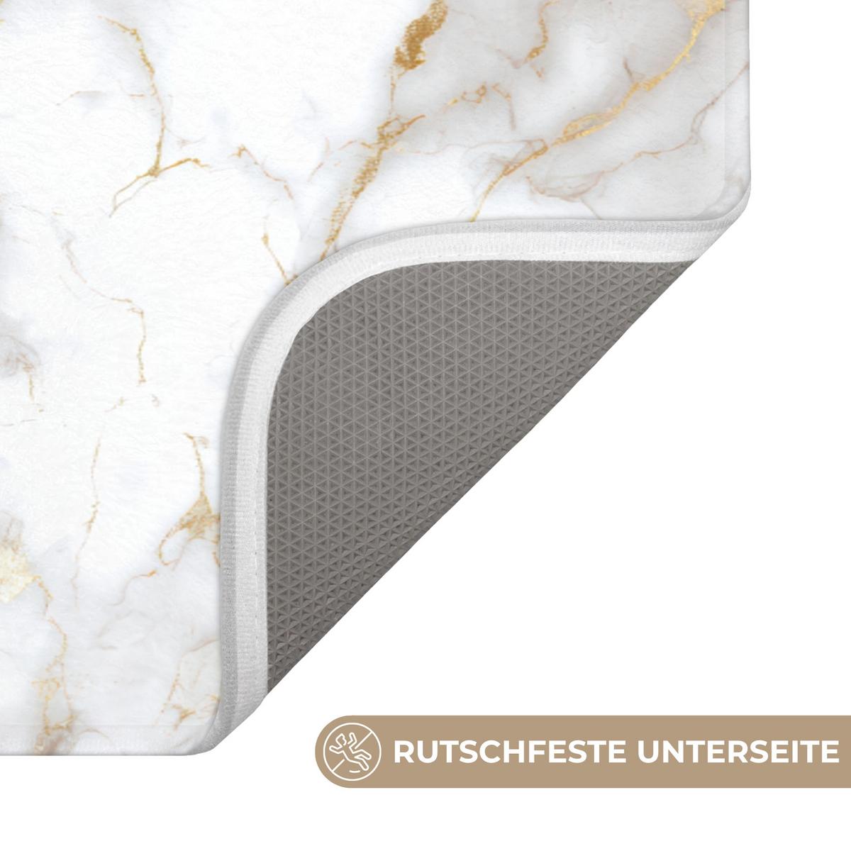 BADEMATTE Goldene Adern - Marmor - Weiß 120x60 cm - Weiß, Textil (120/60cm) - OnlyWow