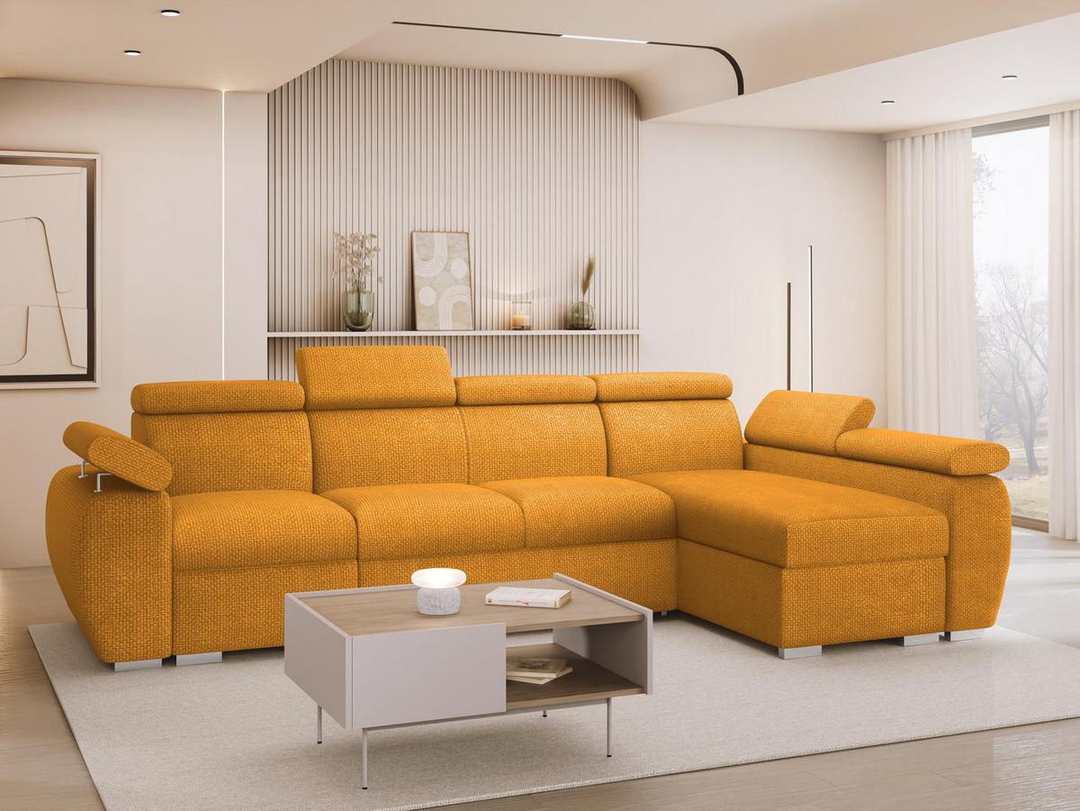 ECKSOFA Boston LCP, Seite: Rechts 1P(65)+2R+LCP - Currygelb/Silberfarben, Holz/Textil (320/170cm) - MIRJAN24
