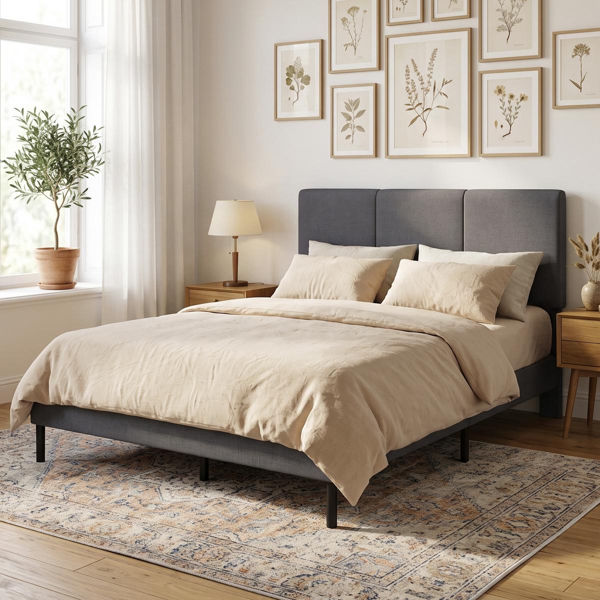 BETTGESTELL Polyester Sperrholz Dunkelgrau - Dunkelgrau, Holzwerkstoff/Textil (140/200cm) - HOMCOM