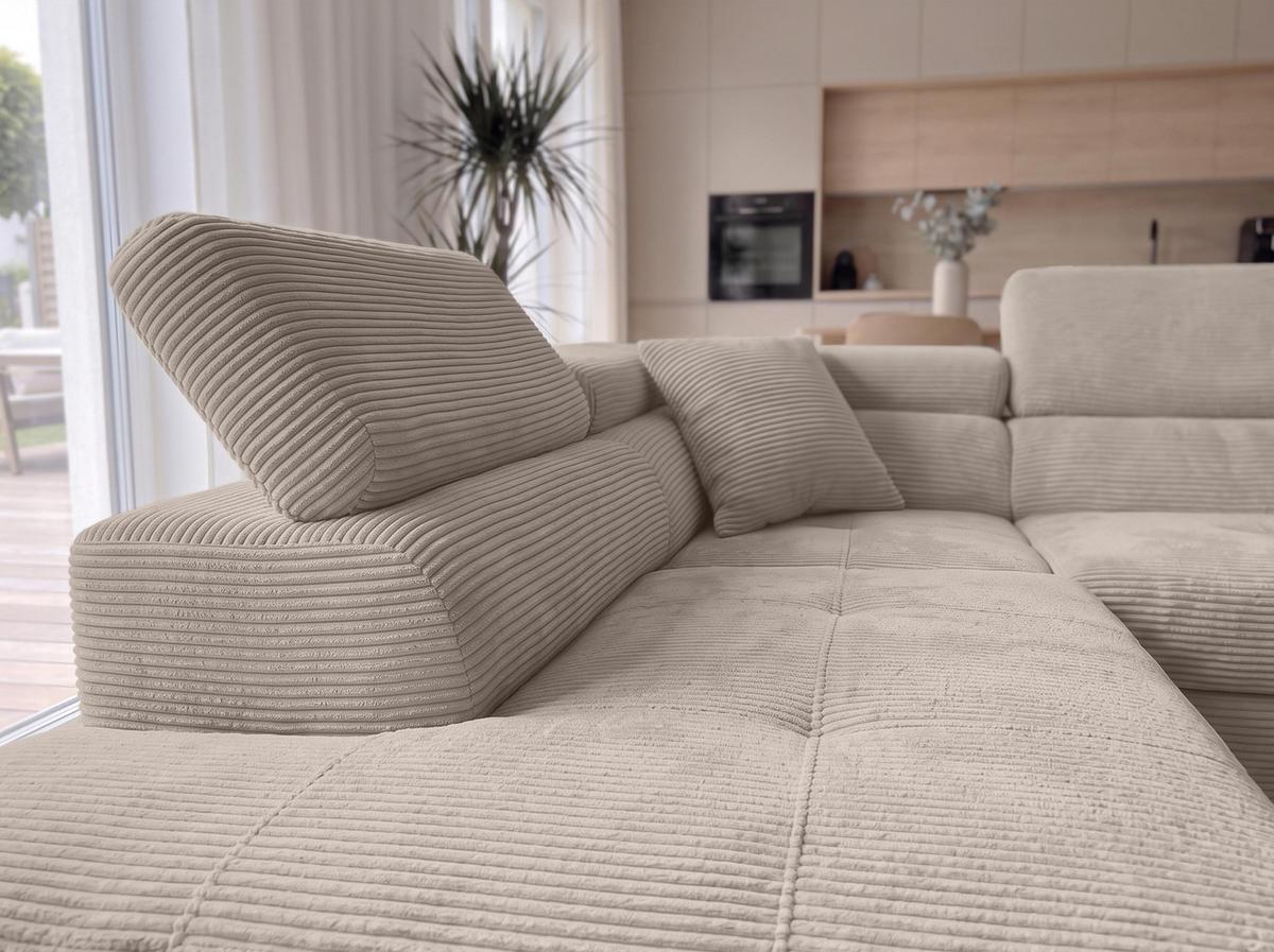 ECKSOFA L Form Konak Beige 276/201/90 cm Links mit Schlaffunktion - Beige/Silberfarben, Textil/Metall (203/276cm) - AX Living