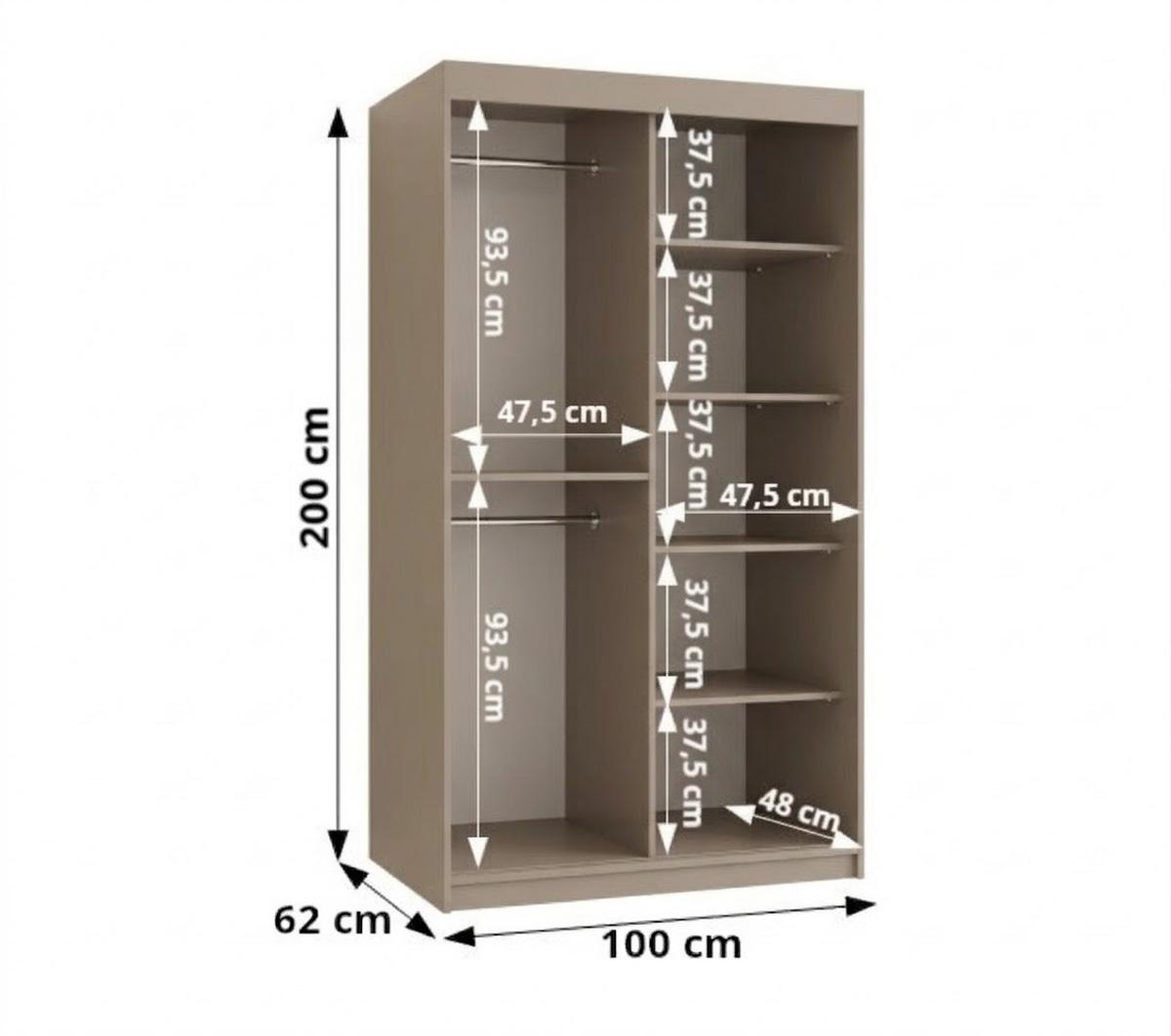 SCHIEBETÜRENSCHRANK mit Spiegel ULTRA 200/100/62 2-türig - Kaschmir/Silberfarben, Holz (100/200/62cm) - MÖBEL KRYSPOL