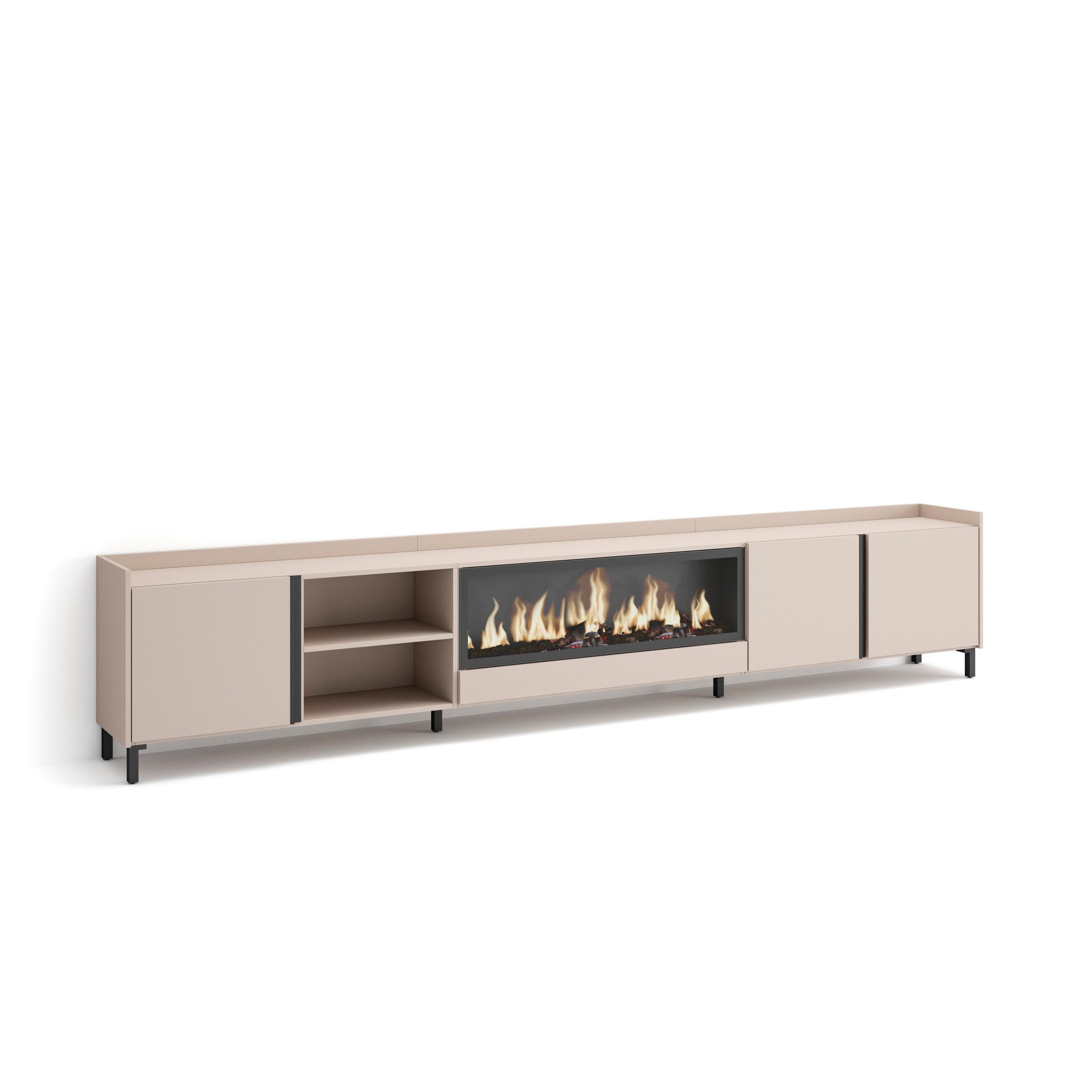 LOWBOARD, Beige, 315/35/61cm, Kamin mit Feuereffekt XXL - Beige, Holzwerkstoff (315/61/35cm) - Skraut Home