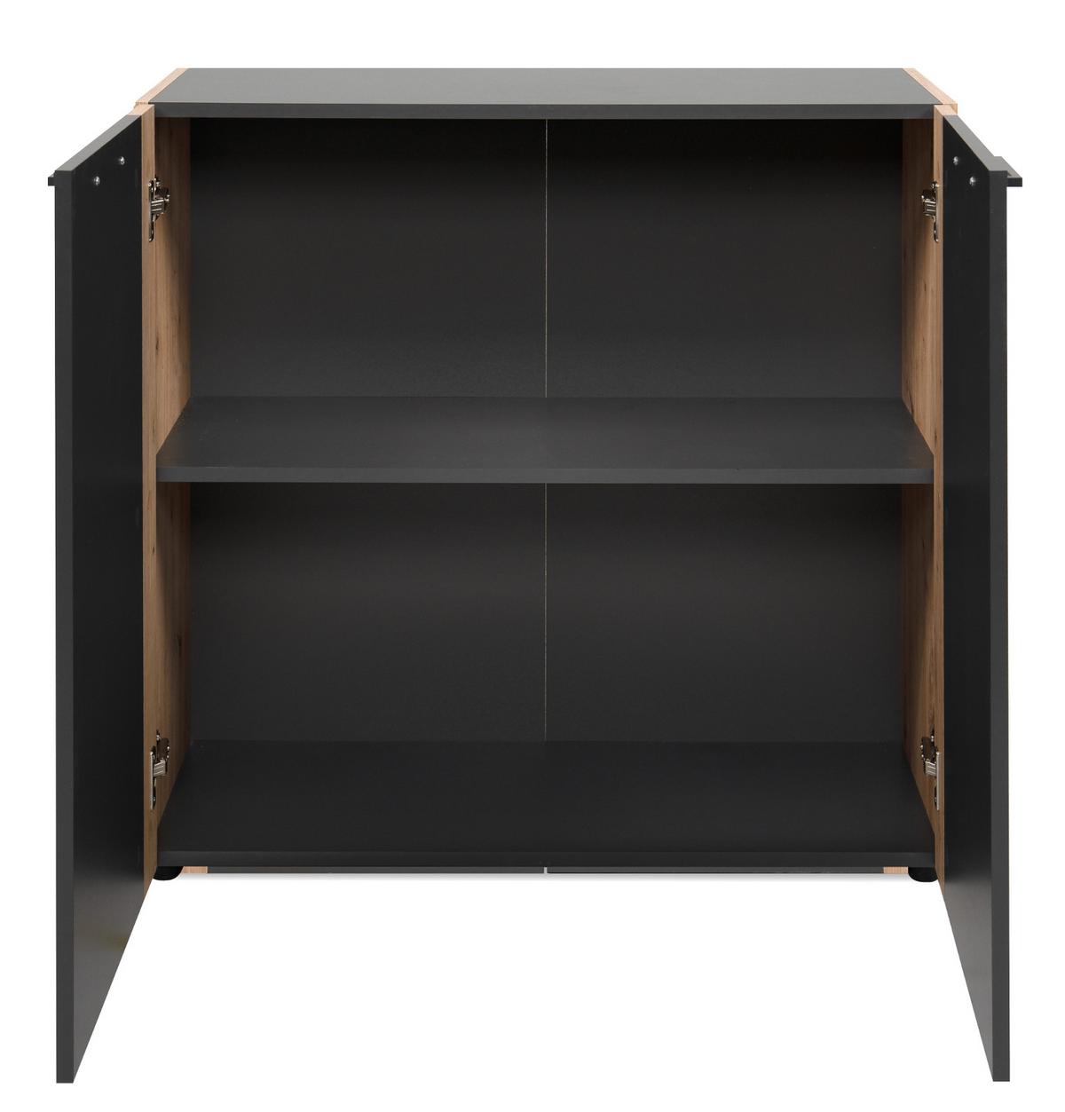 KOMMODE grau, Artisan Eiche 89 x 85 cm, Sideboard 2-türig - Anthrazit/Schwarz, Holzwerkstoff/Kunststoff (89/85/34.5cm) - Furn.Design