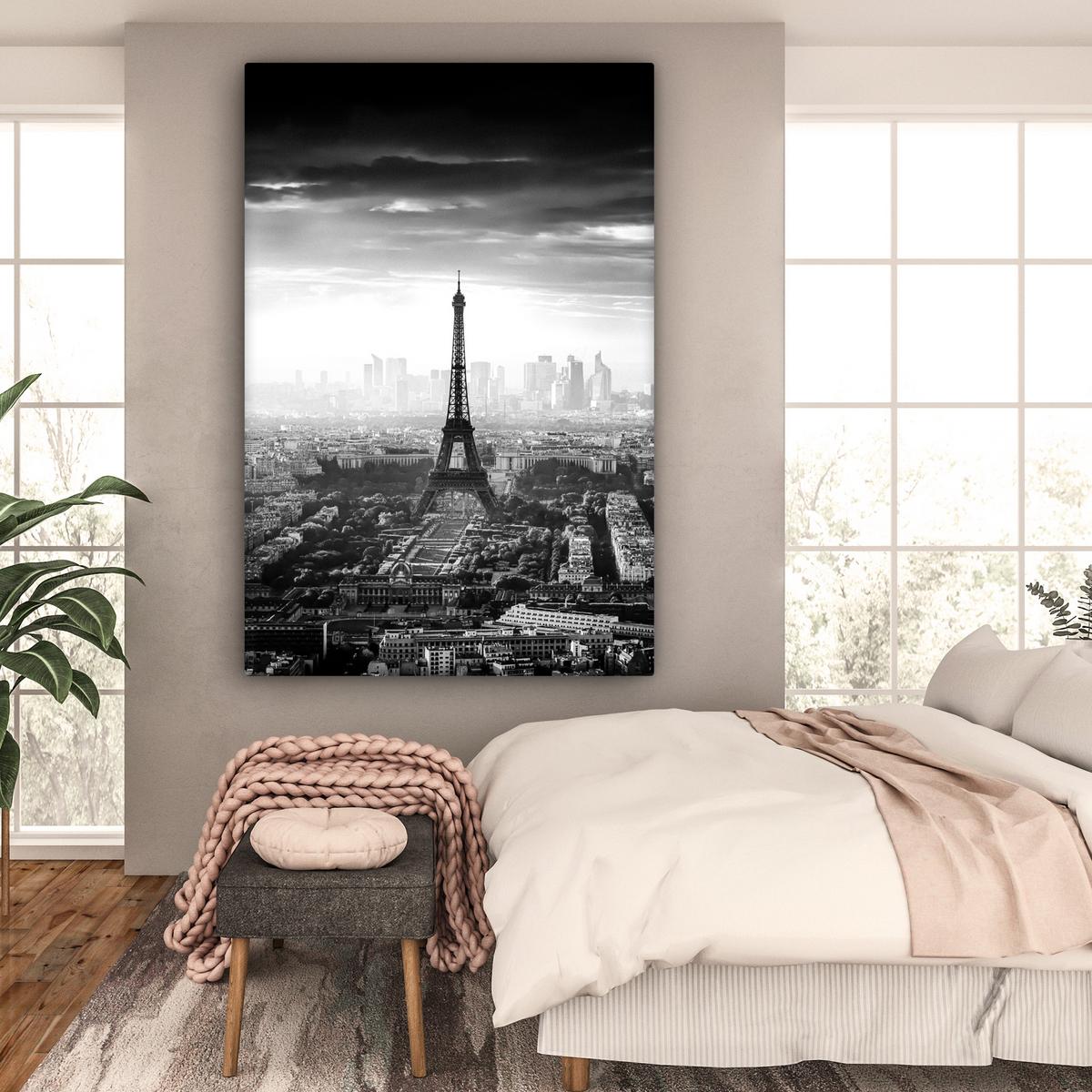 LEINWANDBILD Paris - Skyline - Eiffelturm - Stadt - Wolken Deko Groß 90x140 cm - Dunkelgrau, Textil (90/140cm) - MuchoWow