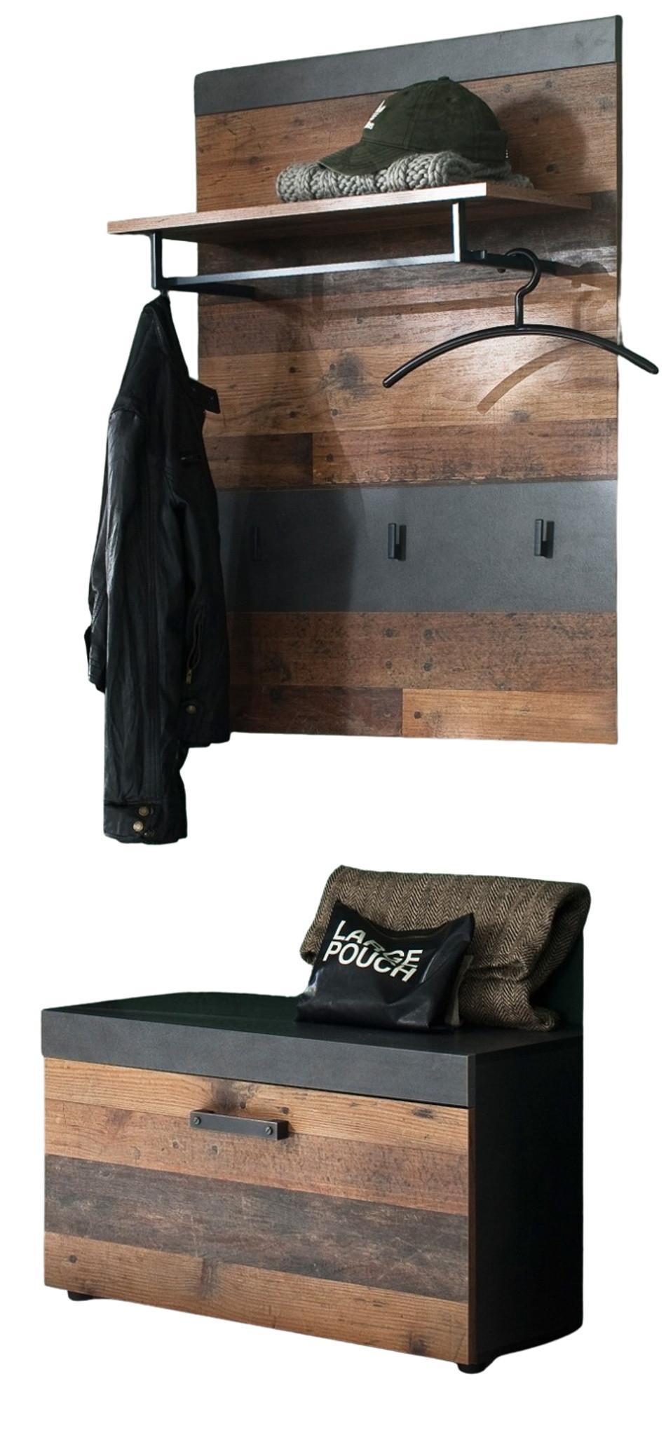 GARDEROBE Old Used Wood mit grau 2-teilig 80 x 192 cm, Set in modernem Design - Silberfarben/Schwarz, Holzwerkstoff/Kunststoff (80/192/37cm) - Top.Furn