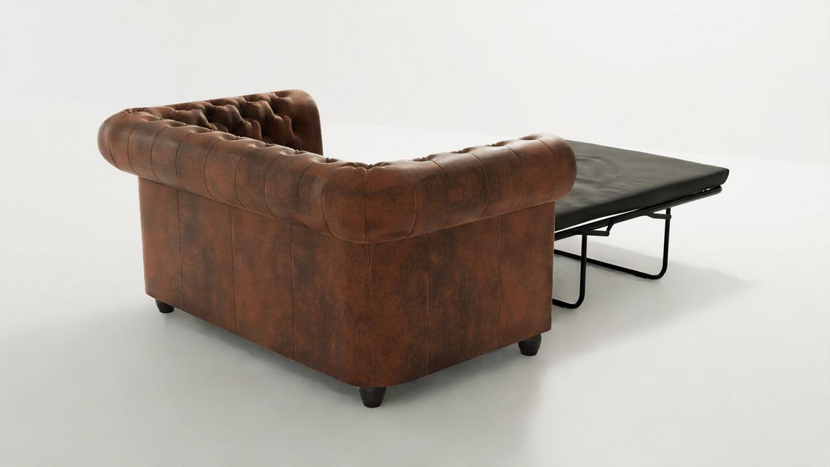 CHESTERFIELD-SOFA 2-sitzer mit Schlaffunktion Flux Braun Microfaser Vintageoptik - Braun, Holz/Textil (148/72/86cm) - S-Style Möbel