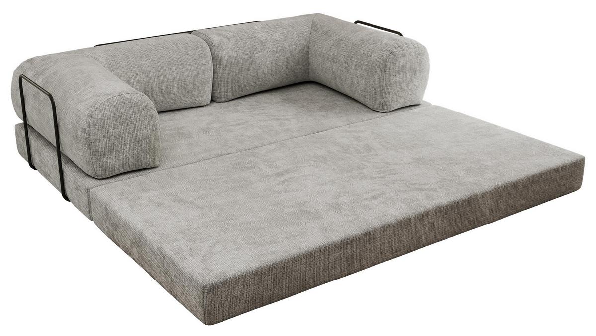3-SITZER SOFA ORSETTO - Hellgrau Schenille grob gewebt - Hellgrau/Schwarz, Textil/Metall (200/70/100cm) - MKS