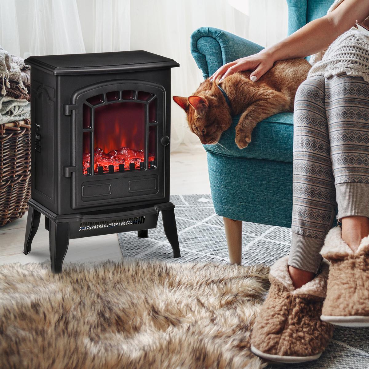ELEKTROKAMIN Elektrischer Kamin mit Heizung, LED-Flammeneffekt, Schwarz - Schwarz, Kunststoff (24/56.5/39cm) - HOMCOM