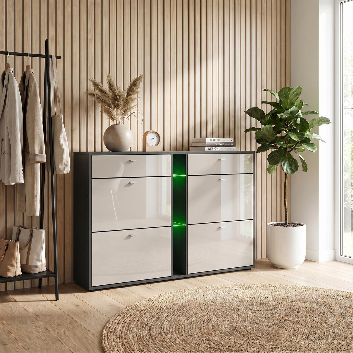 SCHUHSCHRANK Today Fronten in Sandgrau Hochglanz - Sandfarben, Holzwerkstoff (155.5/95/28cm) - Vladon