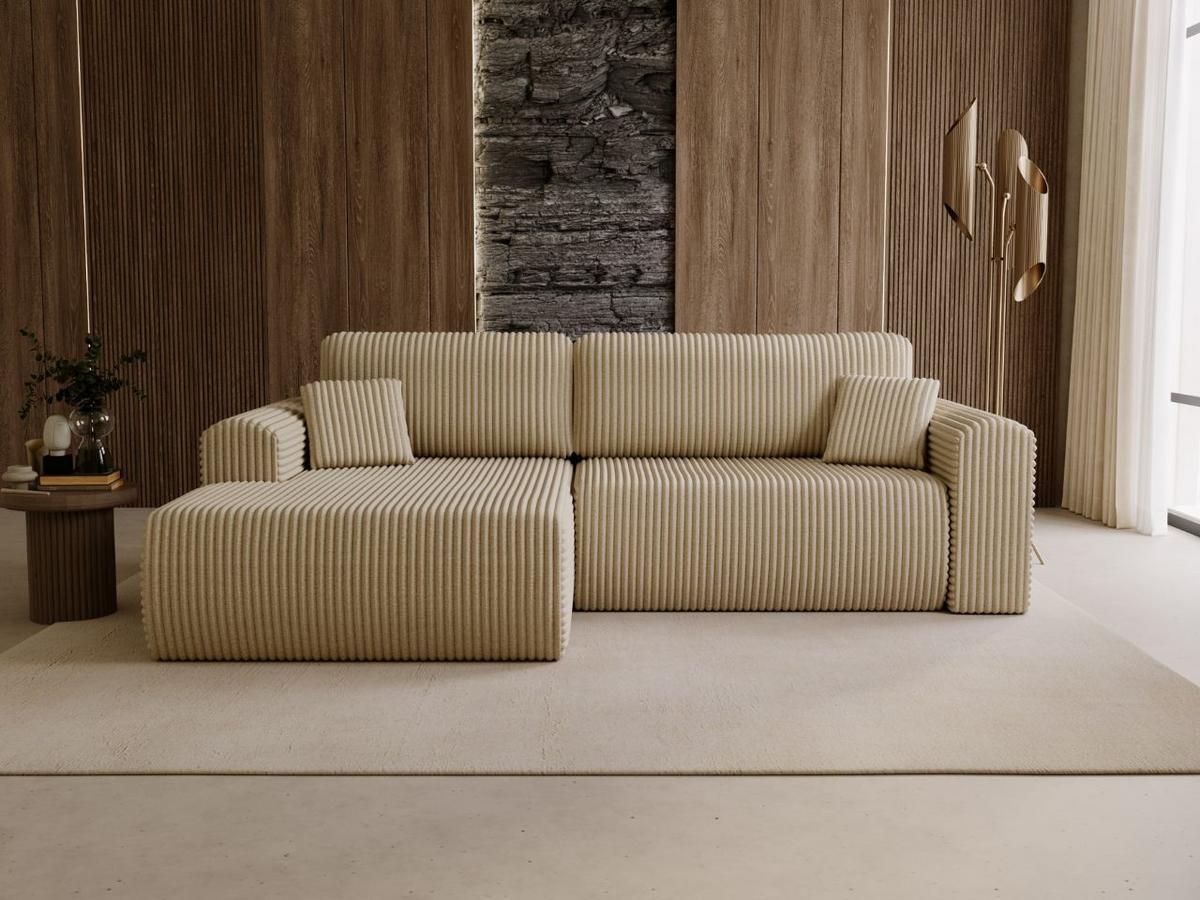 ECKSOFA Belvio Beige Links - Beige/Schwarz, Holz/Textil (257/177cm) - Graingold