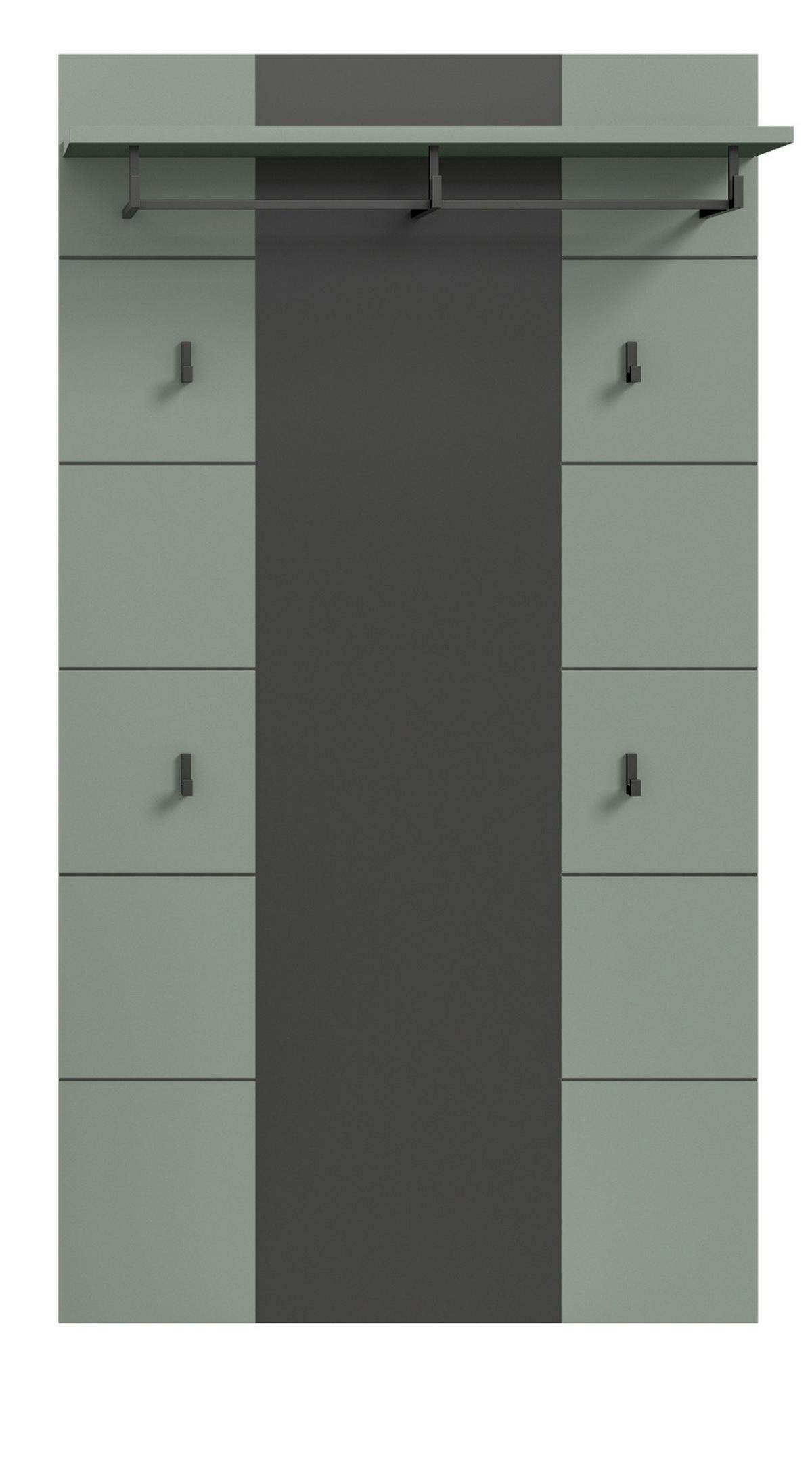 GARDEROBENPANEEL Salbei Grün und Grau, Wandgarderobe 80 x 141 cm mit Kleiderstange - Salbeigrün/Dunkelgrau, Holzwerkstoff (80/141/29cm) - Inn.Furn