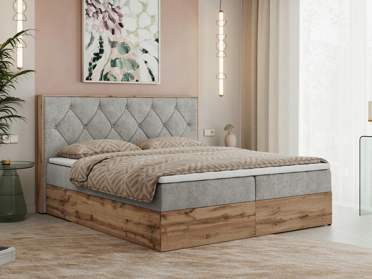 BOXBETT VENETO 140/200 Hellgrau Struktur - H3 - Hellgrau, Holz/Textil (140/200cm) - MKS