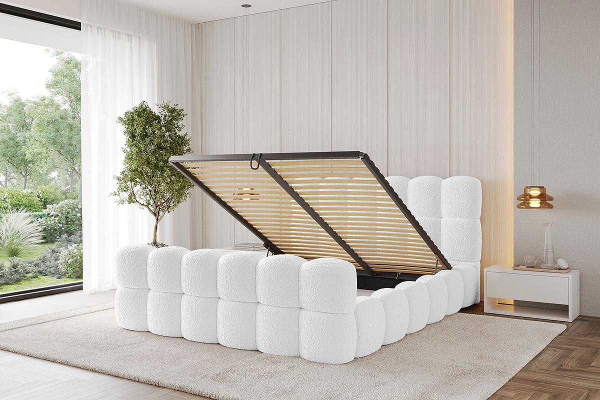 POLSTERBETT mit Bettkasten, Fußteil und Lattenrost, Bett mit Matratze H3/H4 - LEYA-Z 200x200 Weiß - Weiß, Holzwerkstoff/Textil (200/200cm) - ALTDECOR