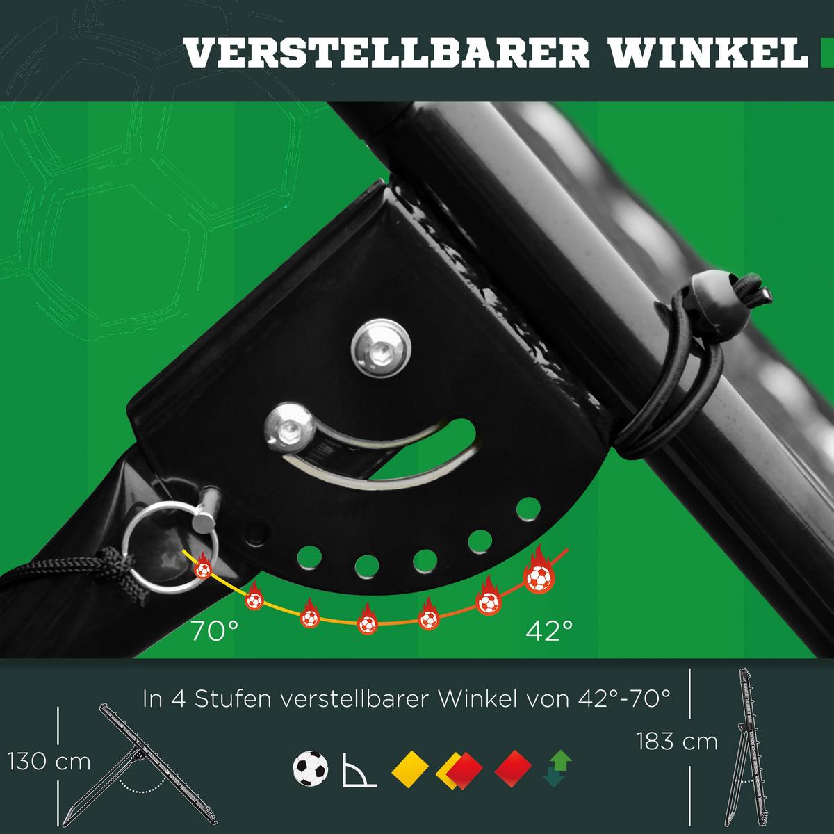 FUSSBALL Rebounder, Klappbarer Fußballtor, Kickback Rückprallwand Schwarz - Schwarz, Metall (73/123cm) - HOMCOM