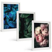 BILDER SET 3er Set - 40x60 cm Weißer Rahmen - Blätter, Blüten, verschiedene Farben - Weiß, Kunststoff (40/60cm) - TULUP
