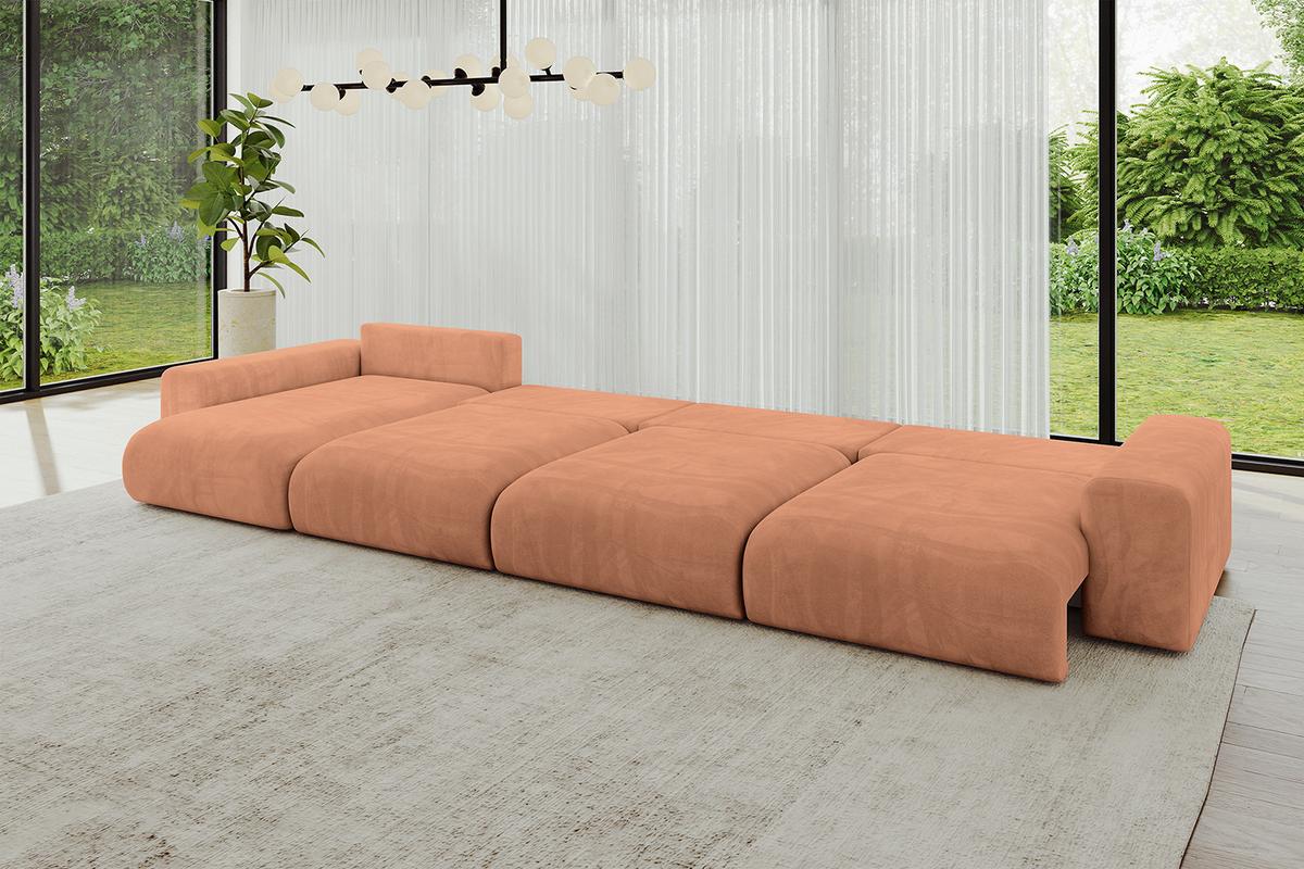 WOHNLANDSCHAFT mit Schlaffunktion ESKAR-U2-464x176x72cm Apricot - Koralle, Holzwerkstoff/Kunststoff (176/72/464cm) - ALTDECOR