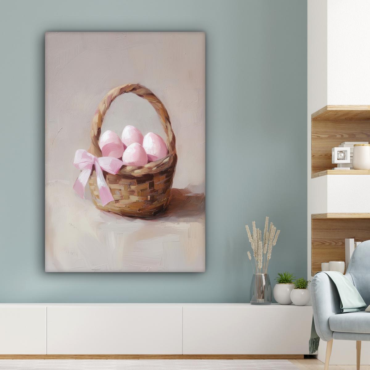LEINWANDBILD Korb - Eier - Rosa Deko XXL 80x120 cm - Beige, Textil (80/120cm) - MuchoWow