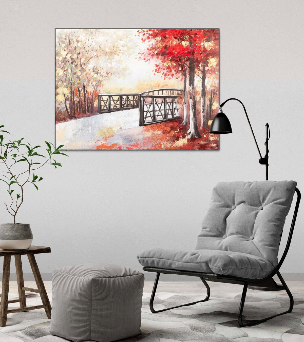 ACRYLBILD HANDGEMALT 100/75 cm - Beige/Rot, Holz/Textil (100/75cm) - KUNSTLOFT
