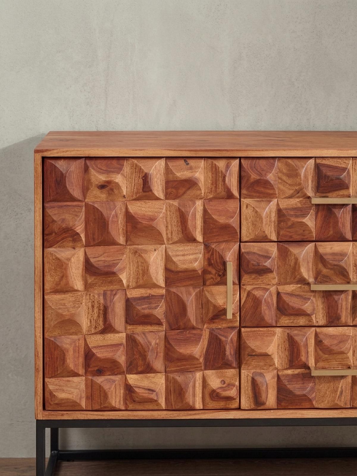 SIDEBOARD – Massivholz, 145x81x45 cm, Industrial-Stil, Metallgestell - Schwarz/Braun, Holz/Metall (145/81/45cm) - KADIMA DESIGN