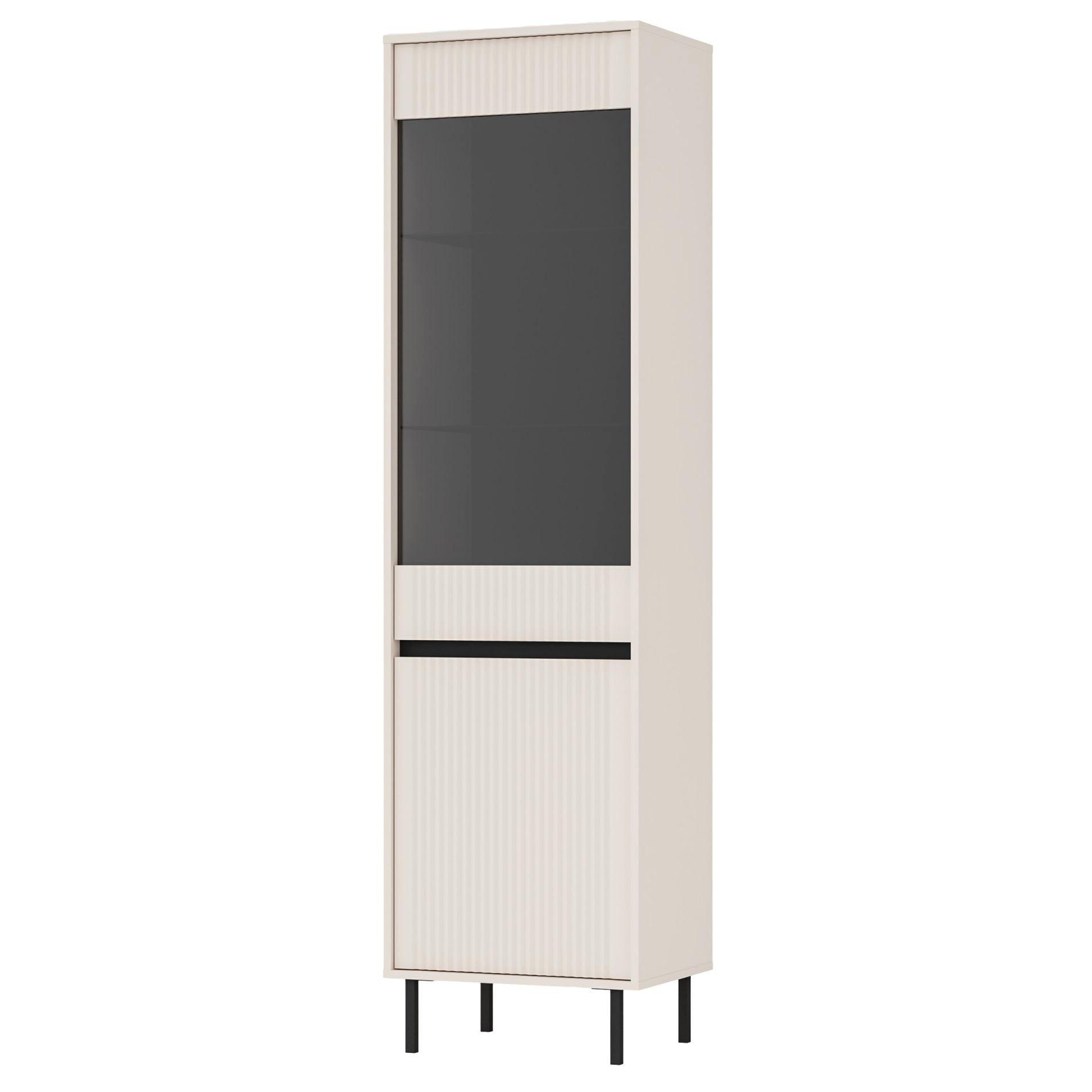 VITRINE Osaka Sandbeige 2-türig 56 cm - Beige/Schwarz, Holzwerkstoff/Metall (55.8/205/40cm) - Selsey