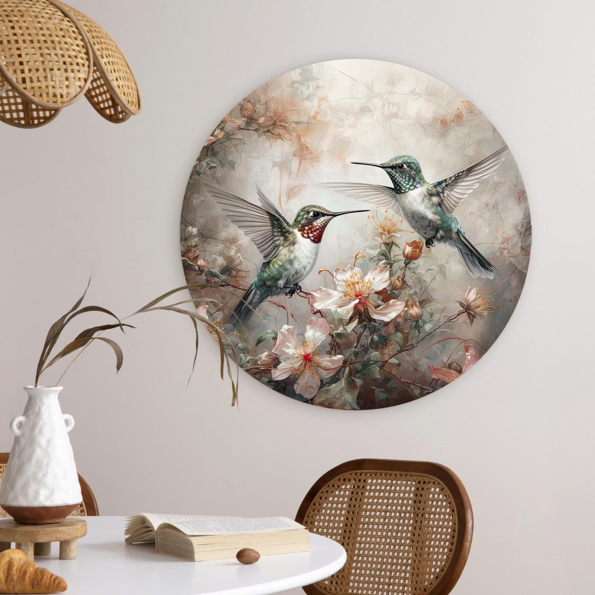 WANDBILD Kolibri - Vögel - Blumen - Pflanzen Wanddeko Schlafzimmer 60x60 cm - Hellgrün, Kunststoff (60/60cm) - MuchoWow