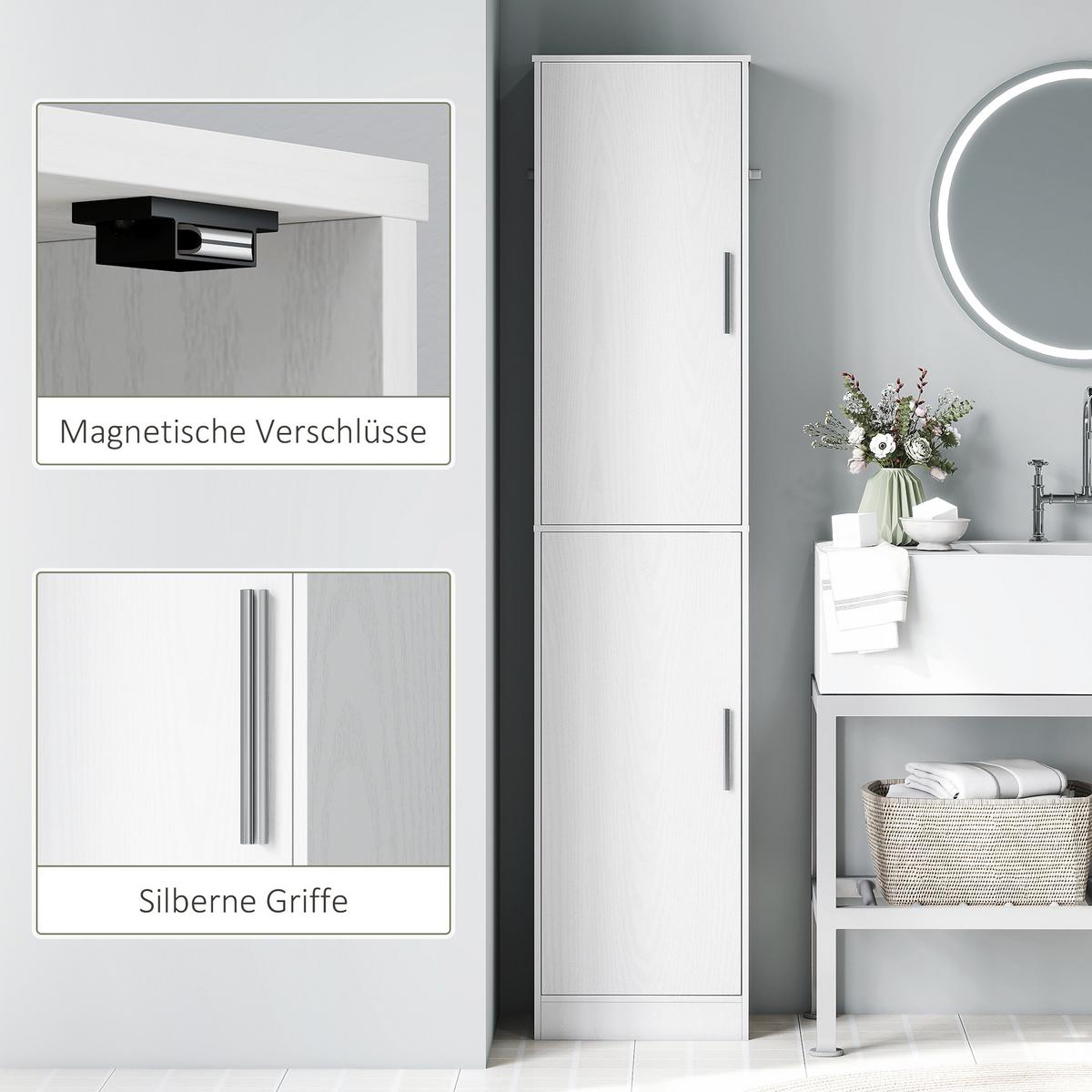 BADEZIMMERSCHRANK Badschrank Hochschrank schmal mit 2 Türen Verstellbare Regale - Weiß, Karton (35/180/40cm) - HOMCOM