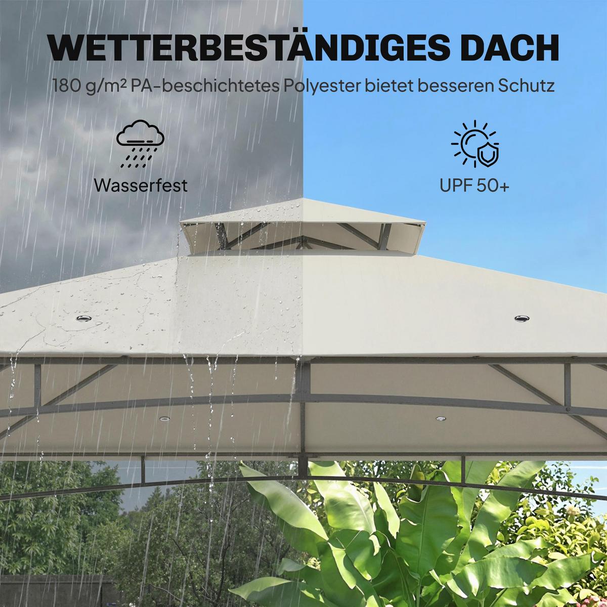 PAVILLON Polyester, Metall Cremeweiß - Dunkelgrau, Textil/Metall (300/285/300cm) - Outsunny