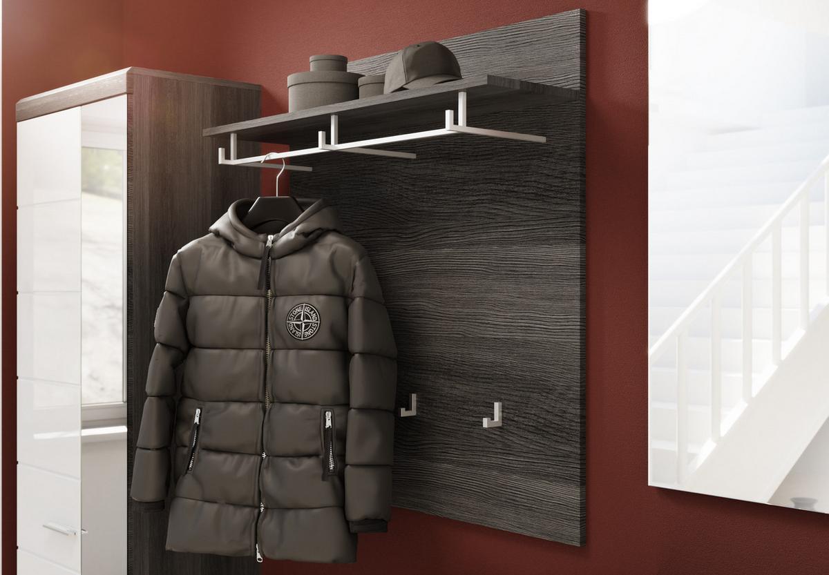 GARDEROBENPANEEL Rauchsilber grau 90 cm, Wandgarderobe mit 6 Kleiderhaken - Grau, Holzwerkstoff (90/98/27cm) - Inn.Furn