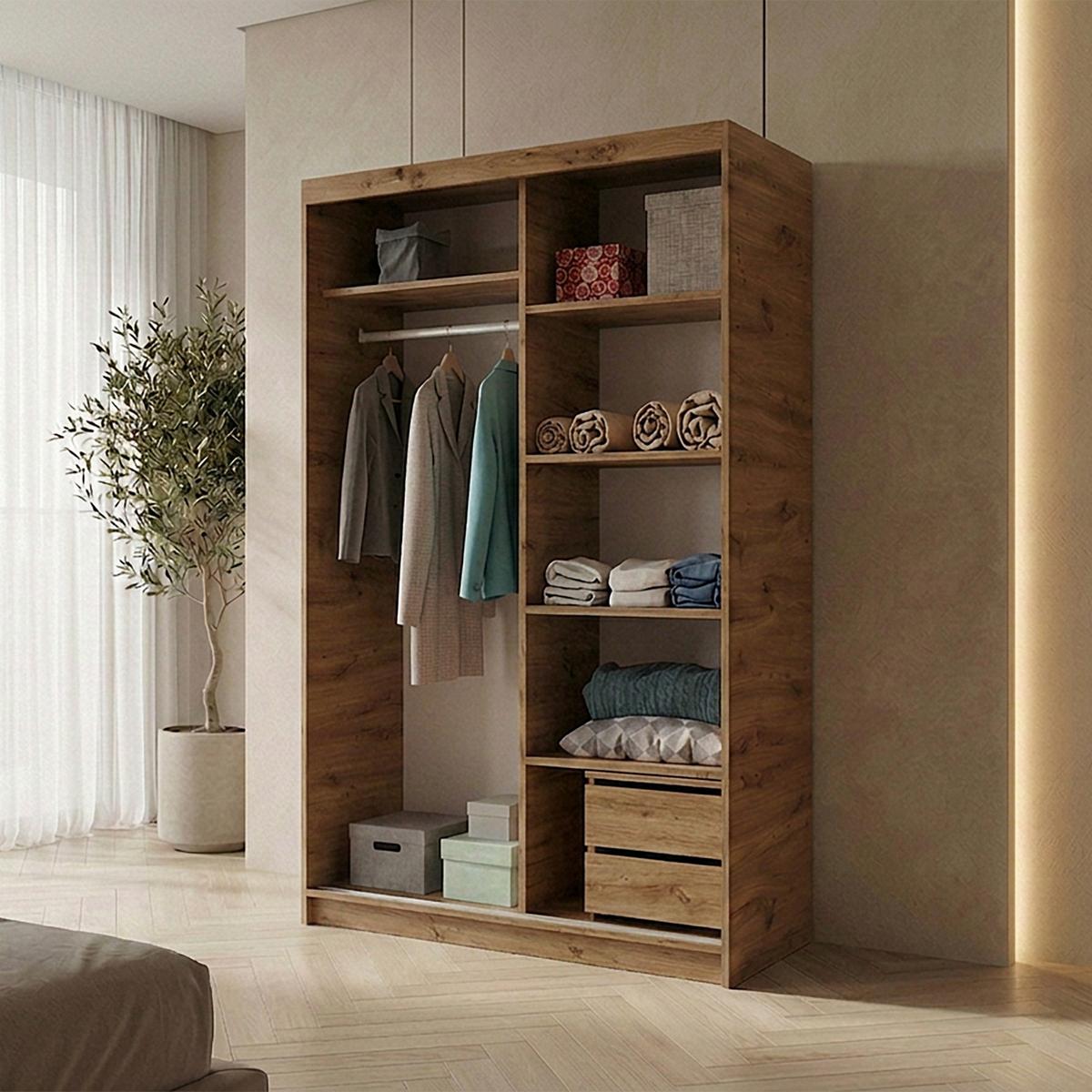 SCHWEBETÜRENSCHRANK Hela mit 2 Türen und Schubkasteneinsatz, 100 cm, eiche Artisan+Schwarz - Schwarz/Eiche Artisan, Holzwerkstoff (100/205/60cm) - Beautysofa