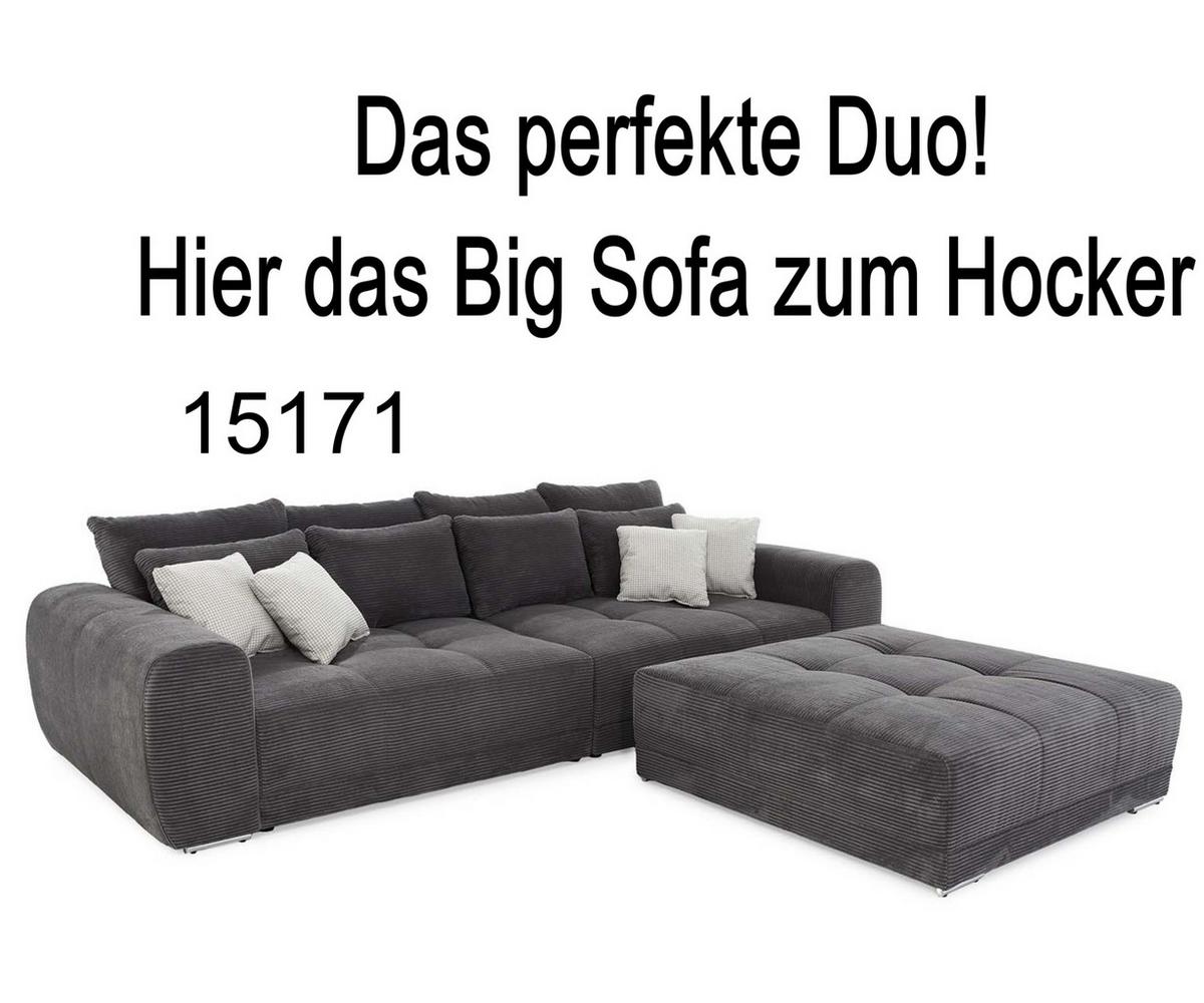 POLSTERHOCKER XXL Federkern B120/T120/H39 cm (passend zum BIG-SOFA) Cord Dunkelgrau / 15175 - Chromfarben/Schieferfarben, Textil/Metall (120/39/120cm) - luma-home
