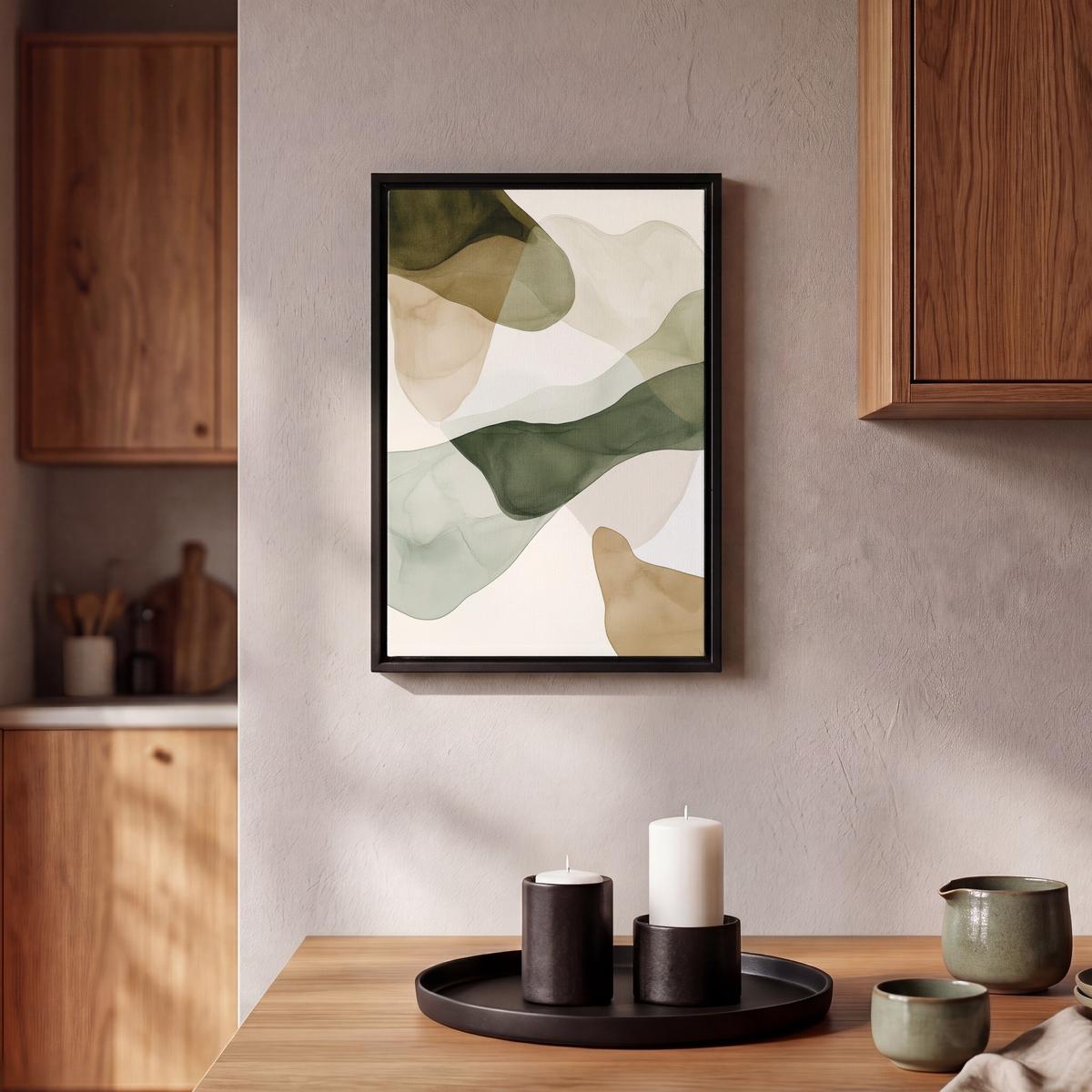 LEINWAND Bilder mit Rahmen - Japandi - Abstrakt - Grün - 20x30 - Salbeigrün, Textil (20/30cm) - MuchoWow