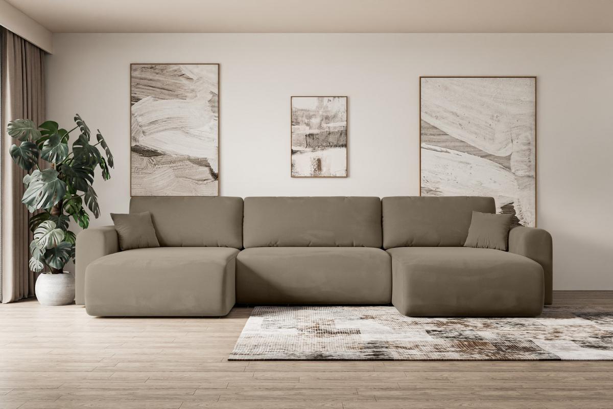 WOHNLANDSCHAFT mit Schlaffunktion und Bettkasten ORRO-U - 362x145x83 cm Braun Velours - Schwarz/Braun, Holzwerkstoff/Kunststoff (362/83/145cm) - ALTDECOR