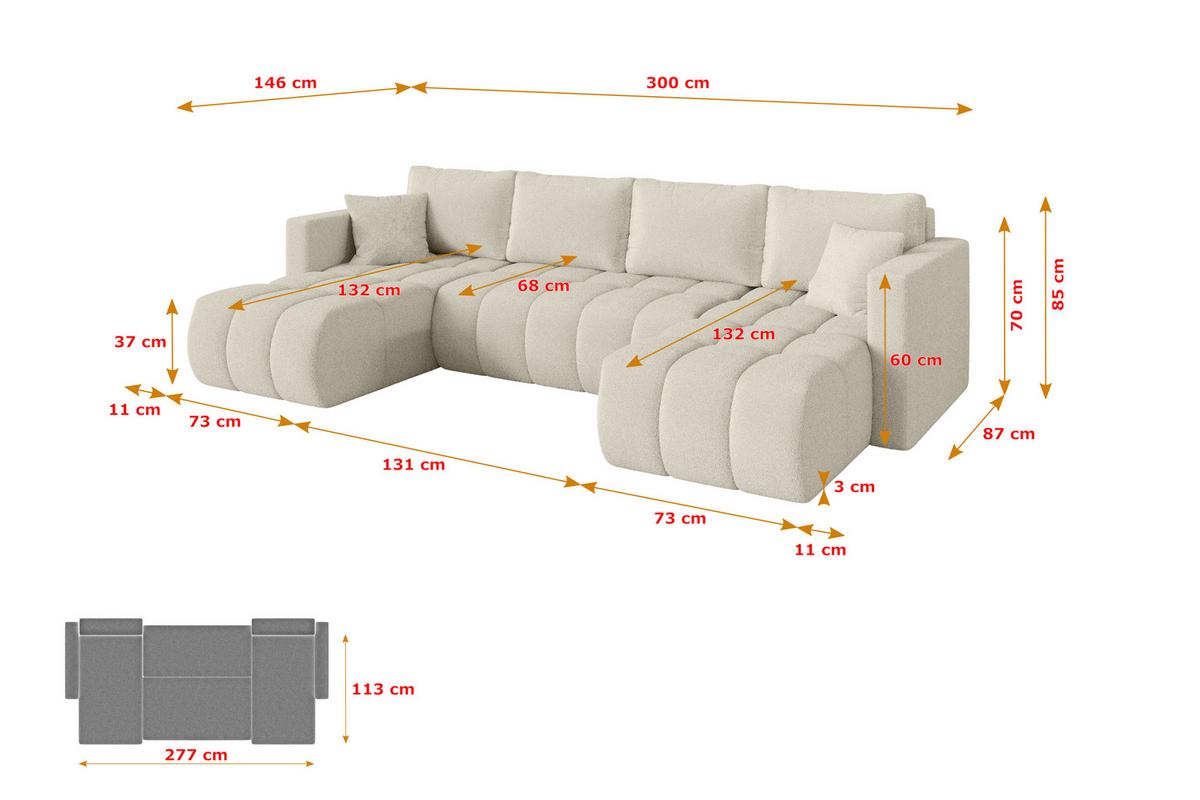 WOHNLANDSCHAFT mit Schlaffunktion und Bettkasten GARD-U 300x146x85 Beige Bouclé - Sandfarben/Beige, Holzwerkstoff/Kunststoff (300/85/146cm) - ALTDECOR
