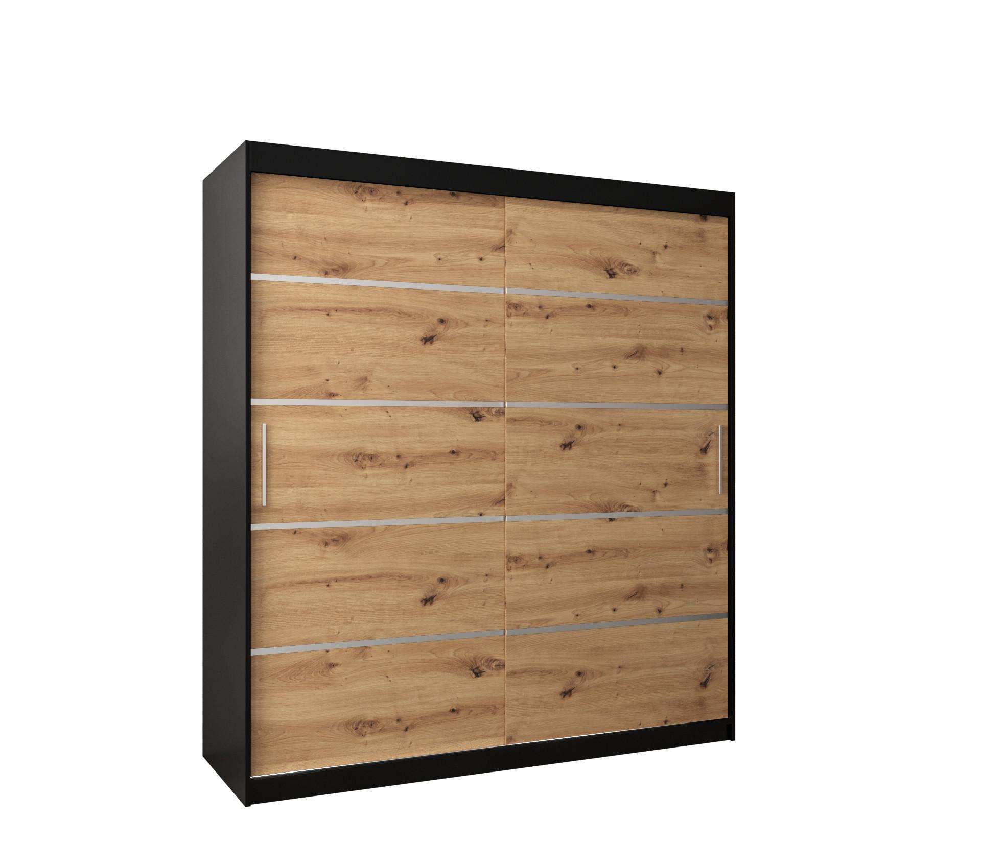 SCHWEBETÜRENSCHRANK 200/180/62 2-türig - Silberfarben/Schwarz, Holz/Kunststoff (180/200/62cm) - MÖBEL KRYSPOL