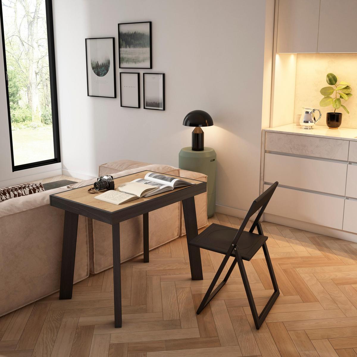 KONSOLENTISCH ausziehbar 58 bis 262cm, für 12 Gäste, eiche, schwarz, 90/58/73cm - Eichefarben/Schwarz, Holzwerkstoff (90/262/73cm) - Skraut Home