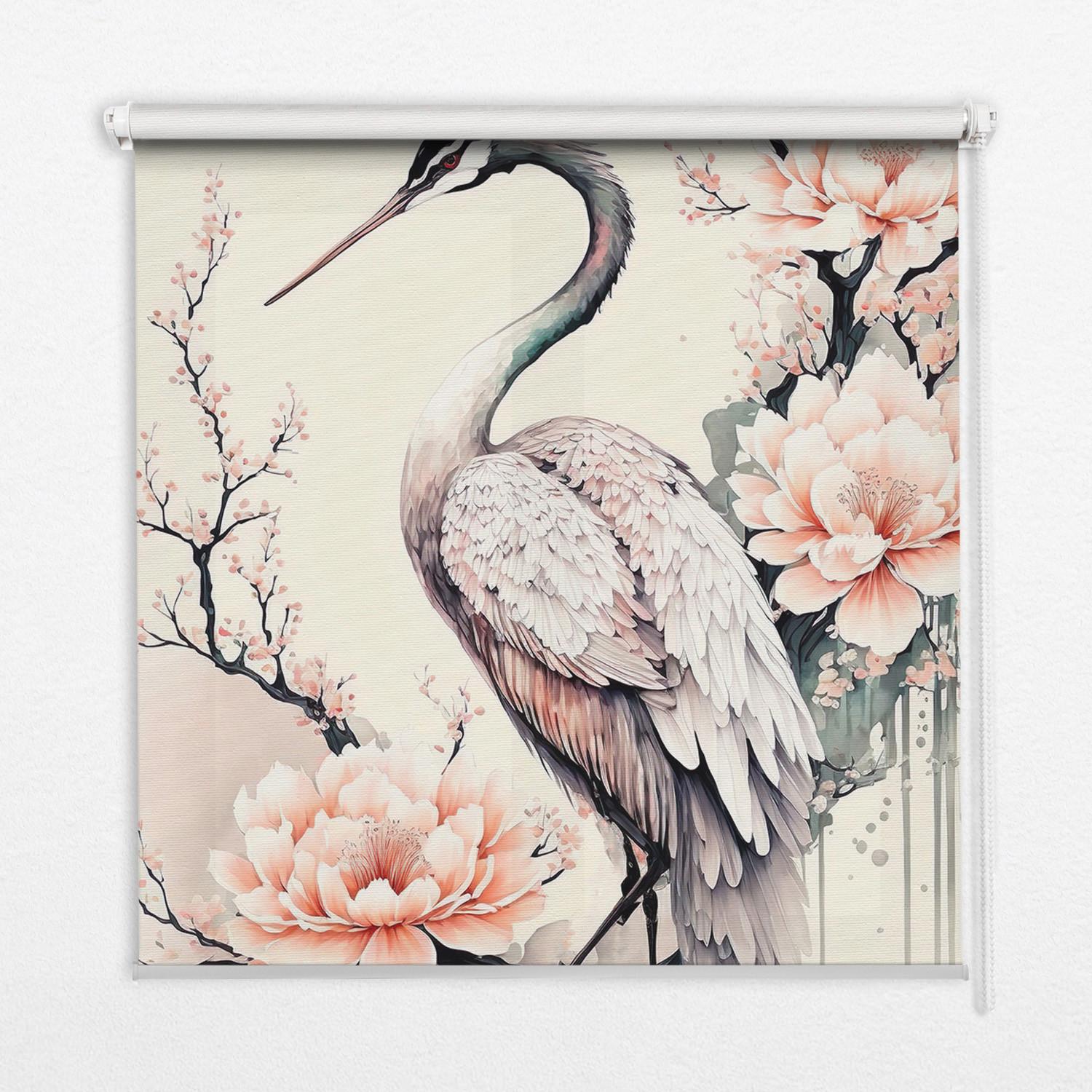 INNENROLLO - Fensterrollo - Rollo - 100x140 cm - Reiher in Blumen - Grau, Kunststoff (100/140/0.5cm) - TULUP