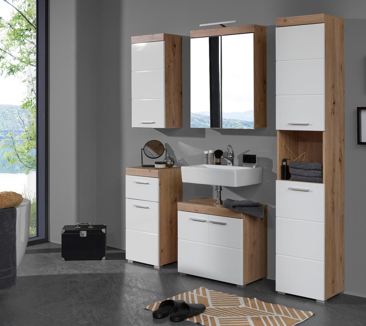 SPIEGELSCHRANK Asteiche 60 x 77 cm 2-türig, Badschrank modern - Eichefarben, Glas/Holzwerkstoff (60/77/17cm) - Top.Furn