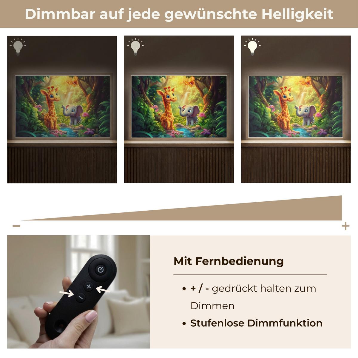 WANDLEUCHTE MIT AKKU Giraffe - Elefant - Blumen - Dschungel 60x40 cm - Grün, Holzwerkstoff (60/40/8cm) - OnlyWow