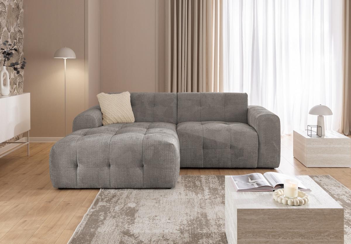 ECKSOFA mit Ottomane links, raffinierten Steppungen, Wellenunterfederung, B234/T161/H79 cm, Chenille-Bezug in Braun Taupe / 21042 - Taupe/Schwarz, Kunststoff/Textil (234/79/161cm) - luma-home