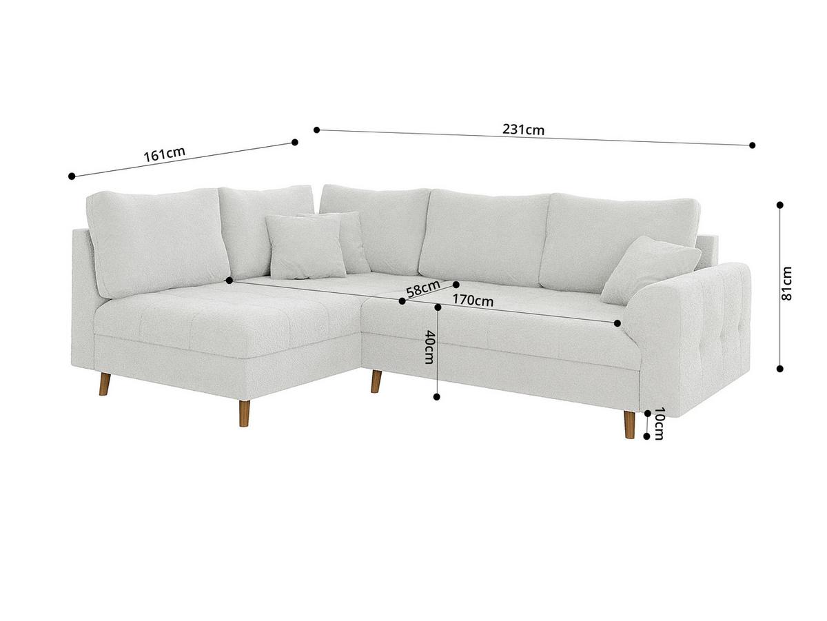 ECKSOFA inkl. Hocker Henrik Weiß Boucle - Ottomane links - Weiß/Braun, Holz/Textil (231/161cm) - S-Style Möbel